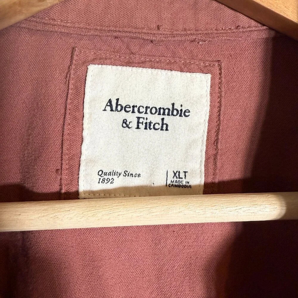 Abercrombie & Fitch Long Sleeve Button Down Collared Shirt Dress Women's XLT Red - Picture 7 of 14